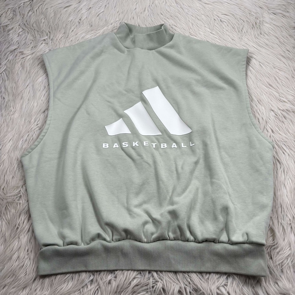 Adidas Basketball Men's M Green Mock Neck Sleeveless Sweatshirt Blokecore Athlei
